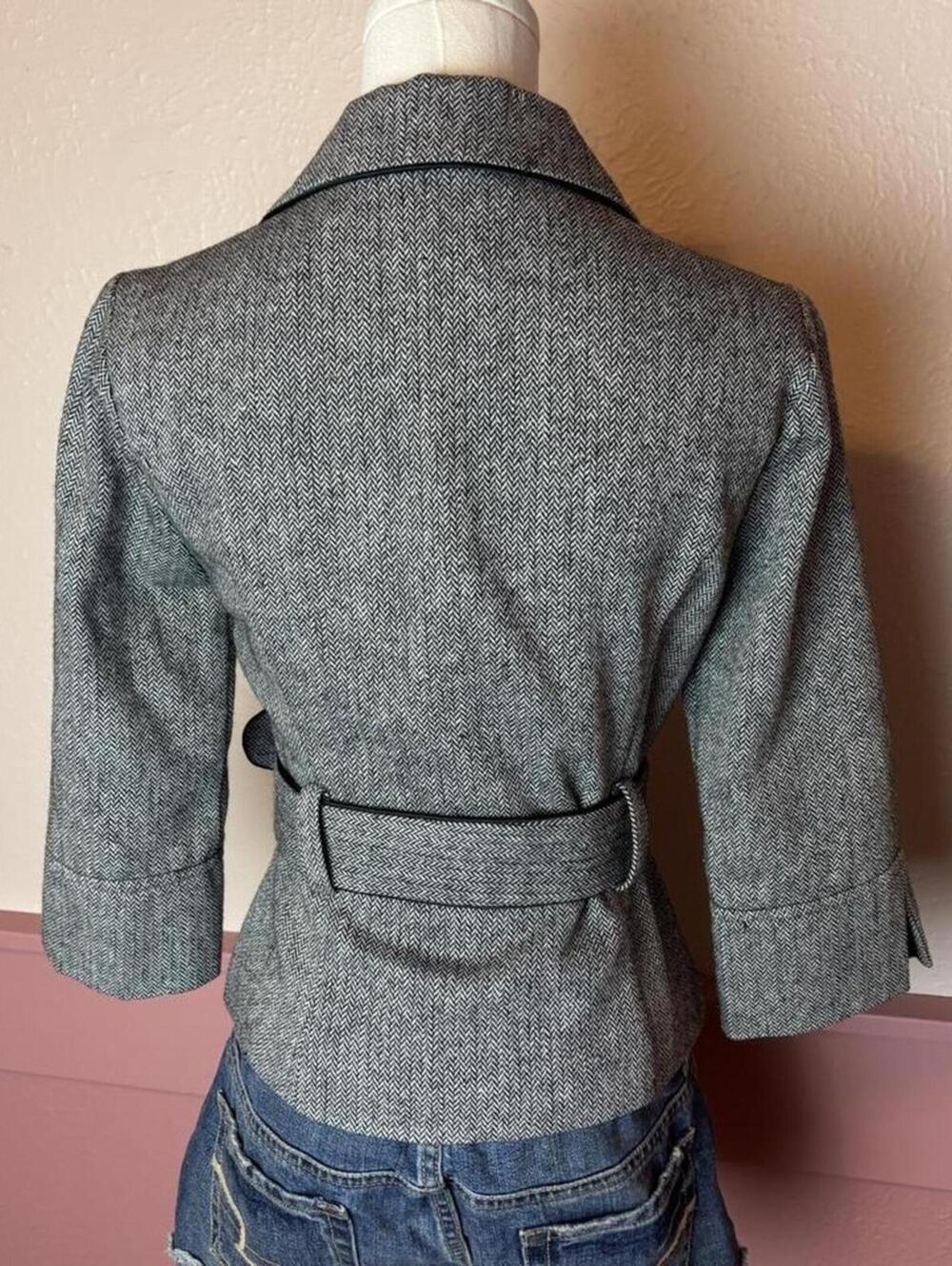 vintage forever 21 wool belted blazer 2000s y2k collegiate grey sz small office - Picture 5 of 8
